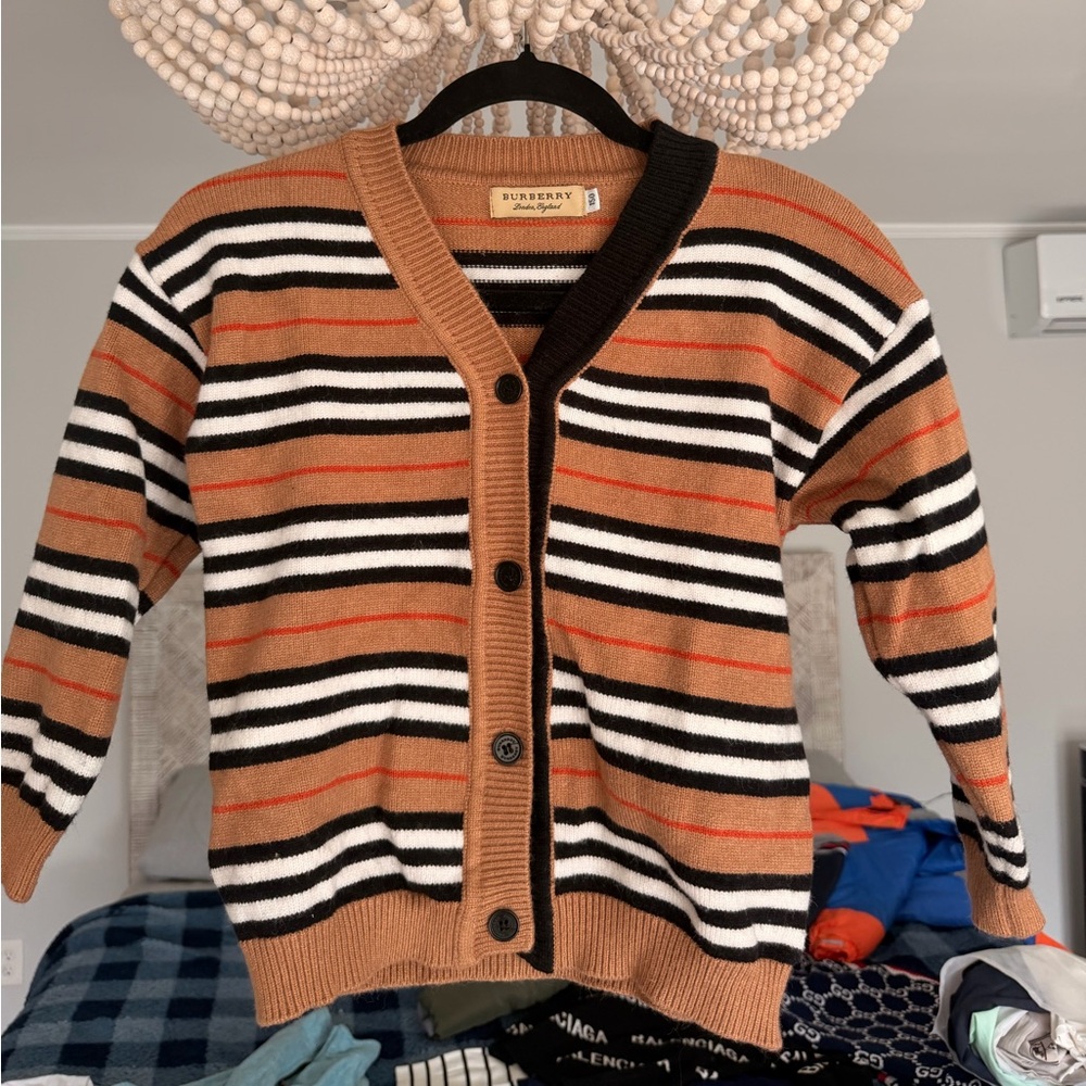 Burberry Kids Camel & Black Striped Knit Cardigan
